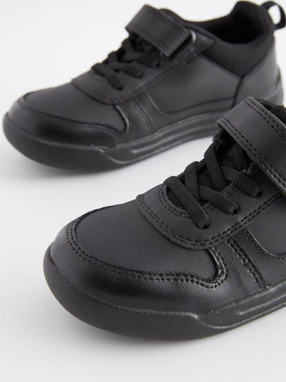 Black Wide Fit (G) Elastic Lace School Trainers image 5