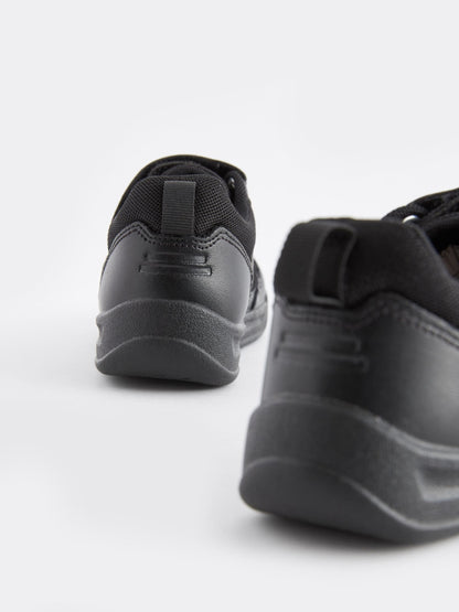 Black Wide Fit (G) Elastic Lace School Trainers image 6