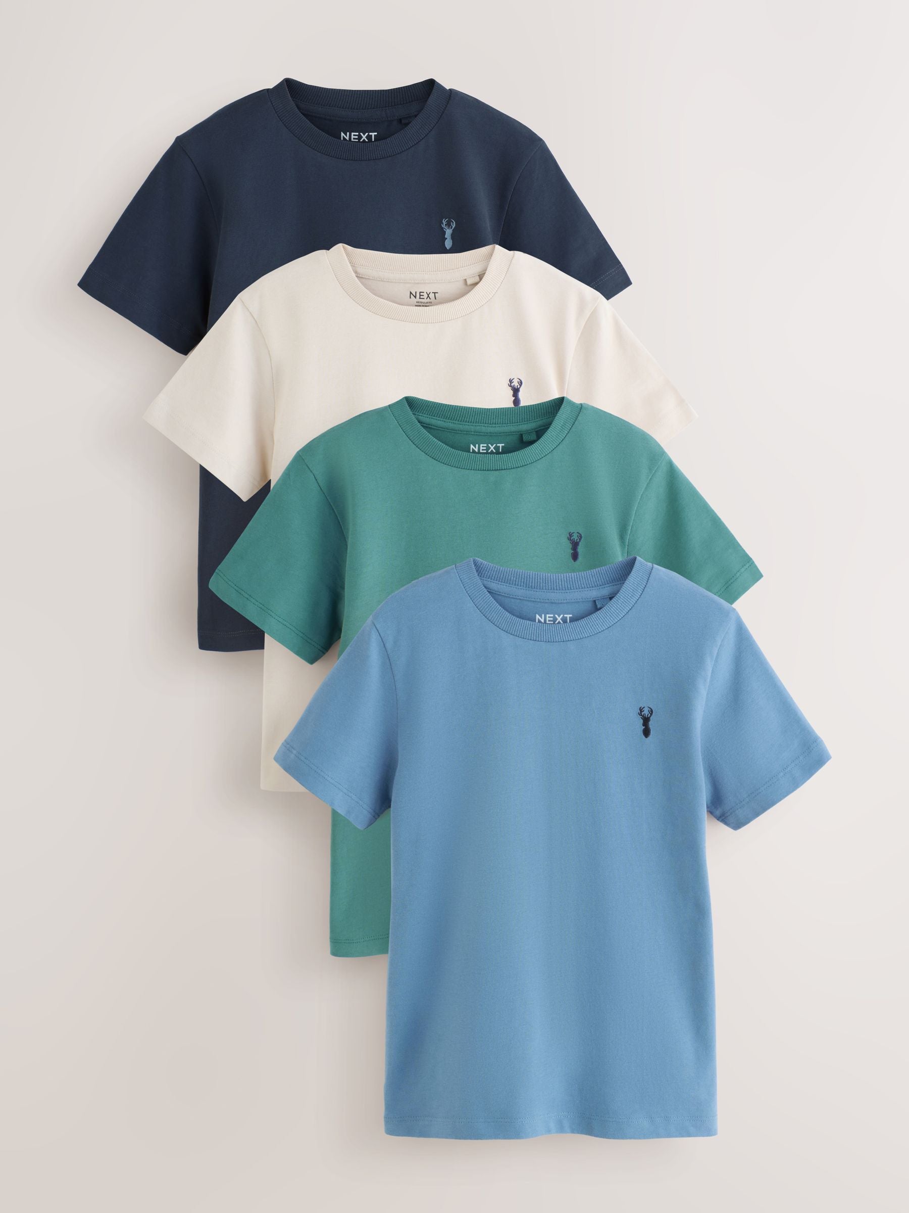 Dsiney Kidz - Mineral Green/Blue Short Sleeve Stag Embroidered T-Shirts 4 Pack (3-16yrs) image 1
