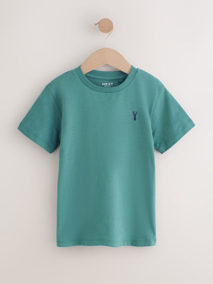 Dsiney Kidz - Mineral Green/Blue Short Sleeve Stag Embroidered T-Shirts 4 Pack (3-16yrs) image 6