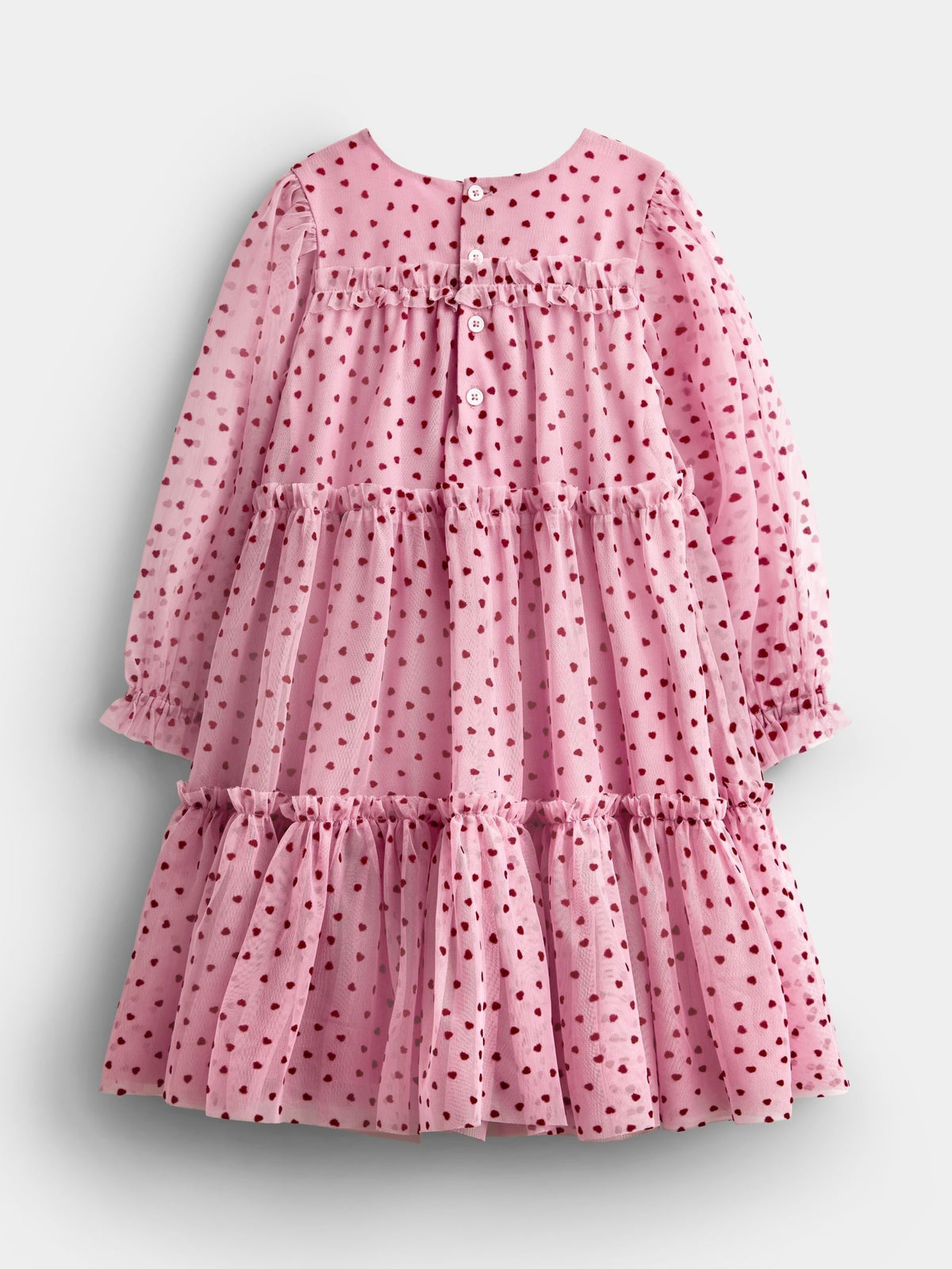 Dsiney Kidz - JoJo Maman Bébé Dusky Pink Heart Flocked Tiered Dress image 2