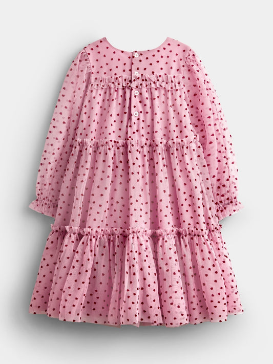 Dsiney Kidz - JoJo Maman Bébé Dusky Pink Heart Flocked Tiered Dress image 2