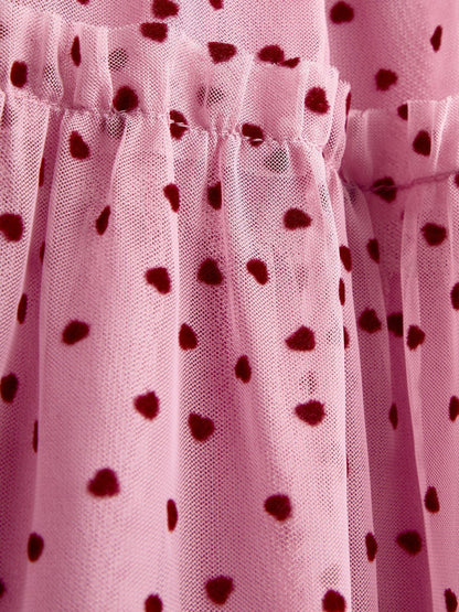 Dsiney Kidz - JoJo Maman Bébé Dusky Pink Heart Flocked Tiered Dress image 4