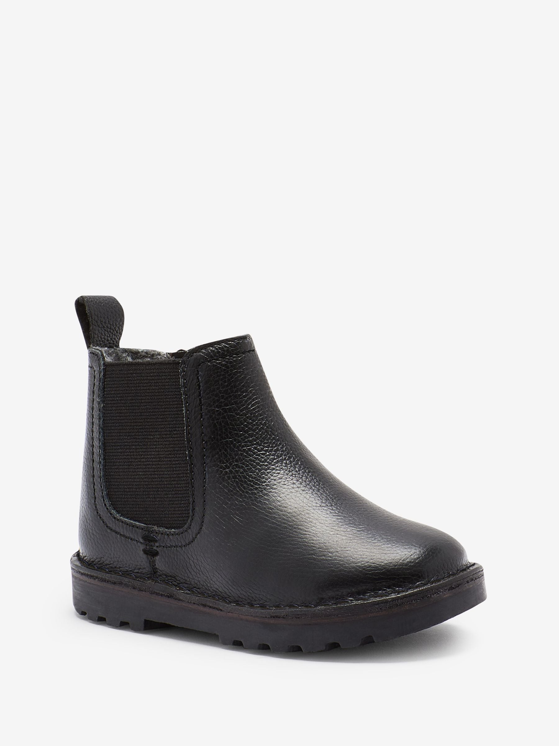 Black Standard Fit (F) Warm Lined Leather Chelsea Boots image 3