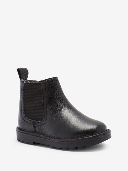 Black Standard Fit (F) Warm Lined Leather Chelsea Boots image 3