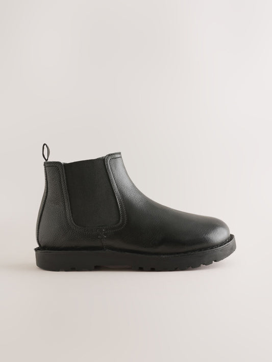 Black Standard Fit (F) Warm Lined Leather Chelsea Boots image 2