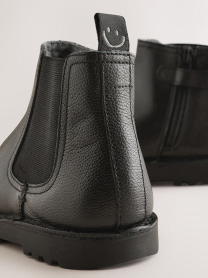 Black Standard Fit (F) Warm Lined Leather Chelsea Boots image 3
