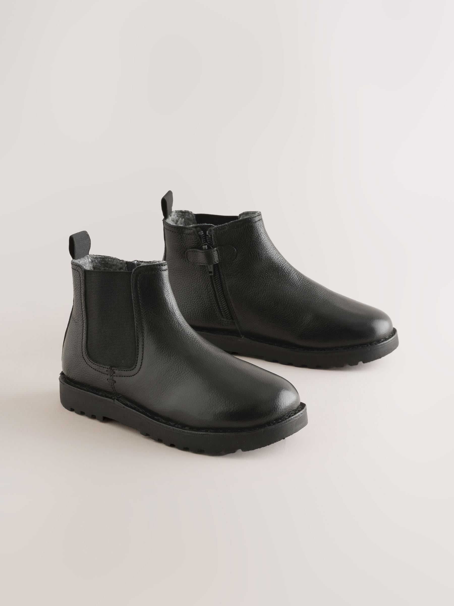 Black Standard Fit (F) Warm Lined Leather Chelsea Boots image 1
