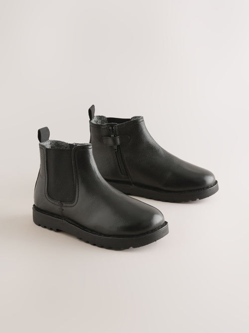 Black Standard Fit (F) Warm Lined Leather Chelsea Boots image 1