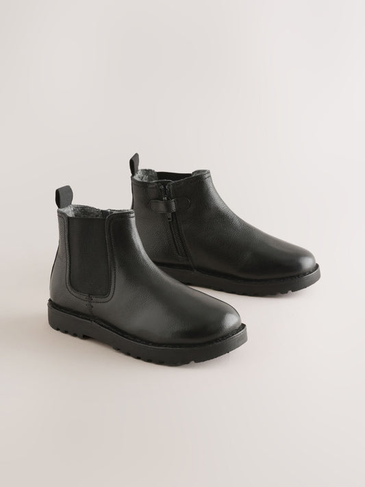Black Standard Fit (F) Warm Lined Leather Chelsea Boots image 1