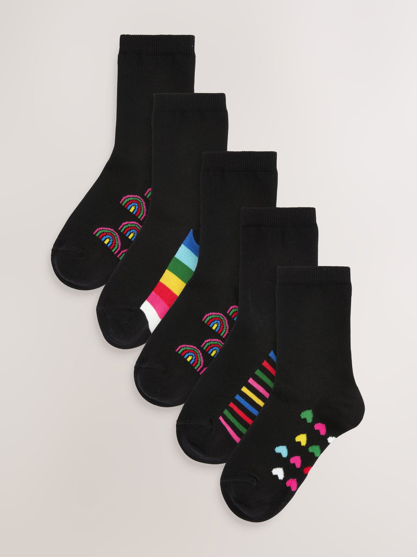 Black Rainbow 5 Pack Cotton Rich Footbed Ankle School Socks image 1