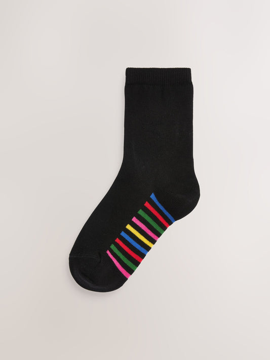Black Rainbow 5 Pack Cotton Rich Footbed Ankle School Socks image 3