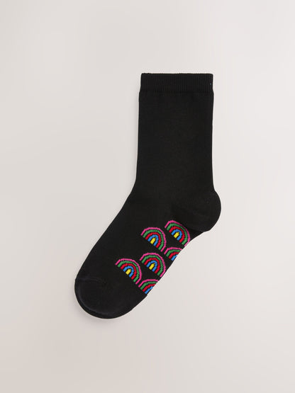 Black Rainbow 5 Pack Cotton Rich Footbed Ankle School Socks image 4