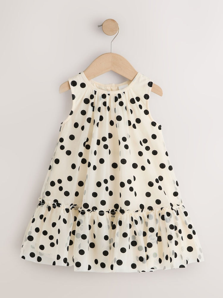 Monochrome Spot Mesh Party Dress (3mths-7yrs)
