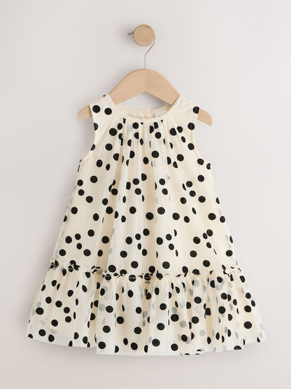 Monochrome Spot Mesh Party Dress (3mths-7yrs)