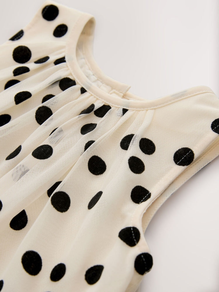 Monochrome Spot Mesh Party Dress (3mths-7yrs)