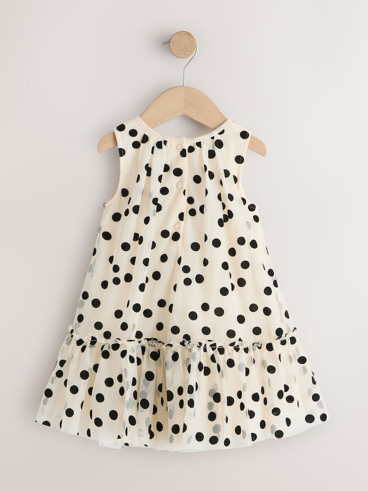 Monochrome Spot Mesh Party Dress (3mths-7yrs)