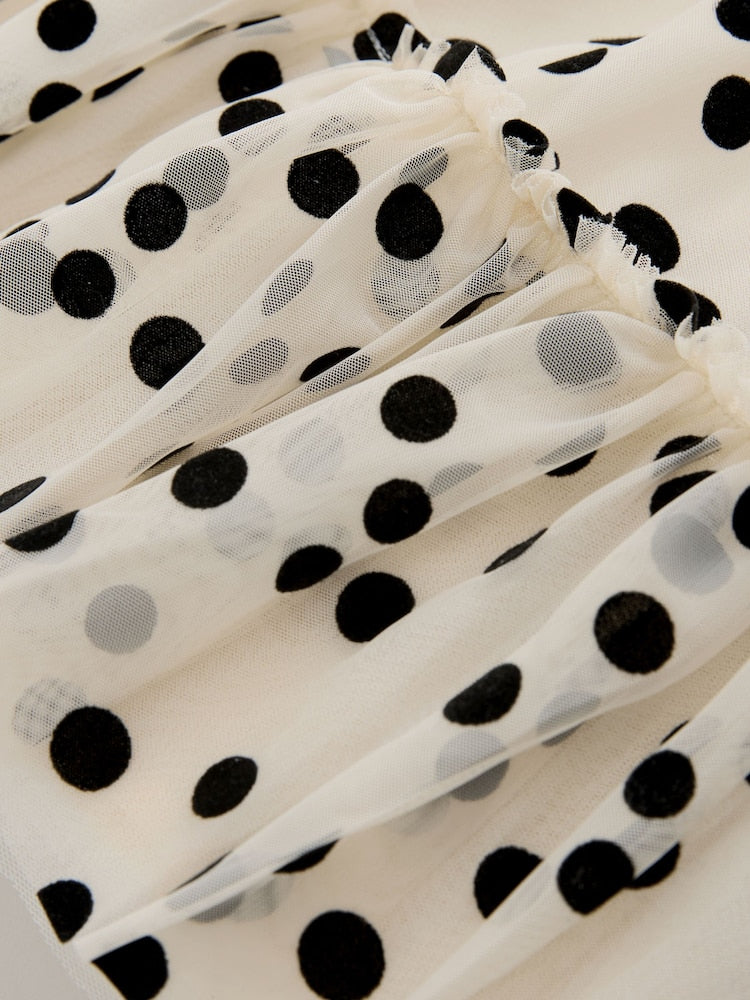 Monochrome Spot Mesh Party Dress (3mths-7yrs)
