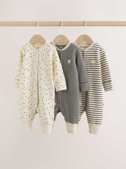Monochrome Waffle Baby Sleepsuits 3 Pack Immediate