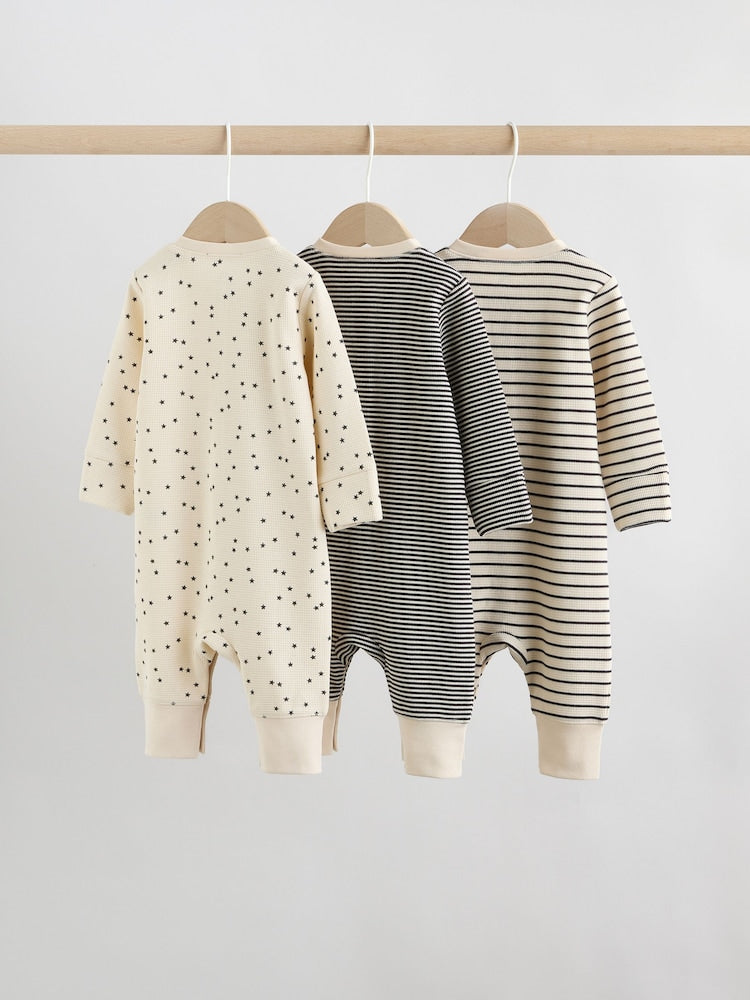 Monochrome Waffle Baby Sleepsuits 3 Pack Immediate