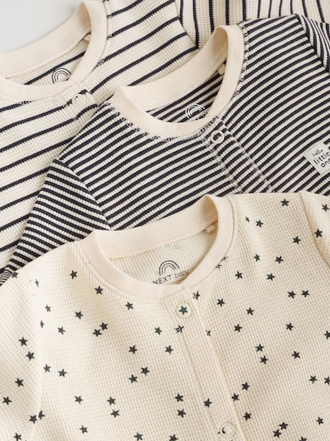 Monochrome Waffle Baby Sleepsuits 3 Pack Immediate