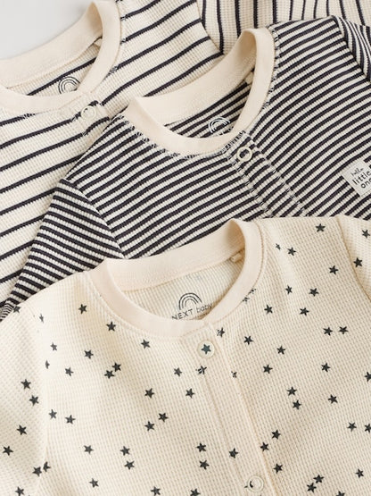 Monochrome Waffle Baby Sleepsuits 3 Pack Immediate