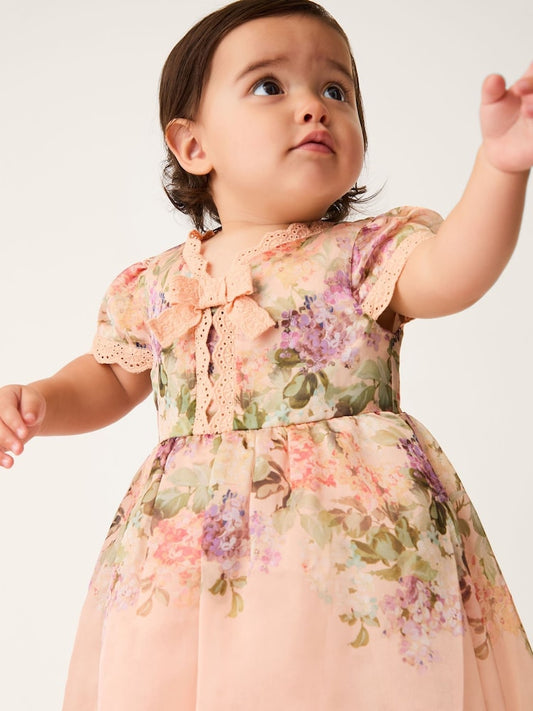 Monsoon Orange Baby Alma Floral Print Lace Dress