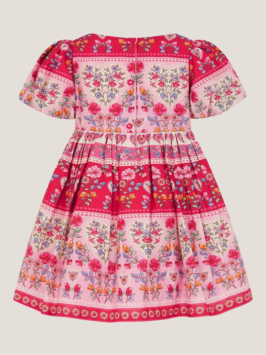 Monsoon Pink Baby Heart Embroidered Floral Print Dress