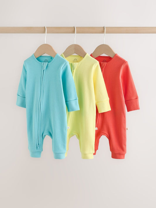 Multi Brights Two Way Zip Baby Sleepsuits 3 Pack (0mths-3yrs)