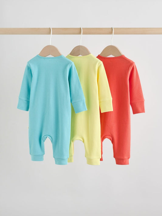 Multi Brights Two Way Zip Baby Sleepsuits 3 Pack (0mths-3yrs)