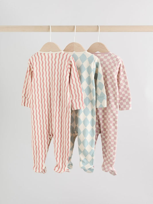 Multi Coloured Checkerboard Baby Sleepsuits 3 Pack Immediate