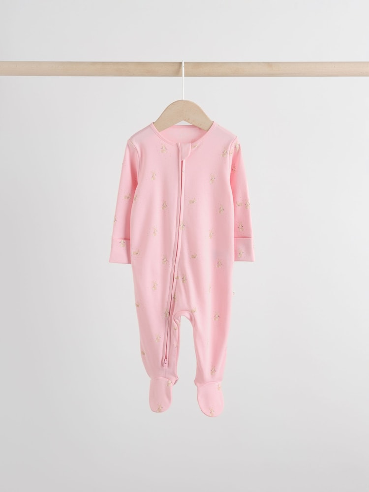 Multi Pastel Character 5 Pack Two Way Zip Baby Sleepsuits (0-2yrs)