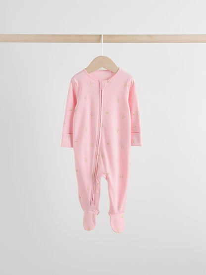 Multi Pastel Character 5 Pack Two Way Zip Baby Sleepsuits (0-2yrs)