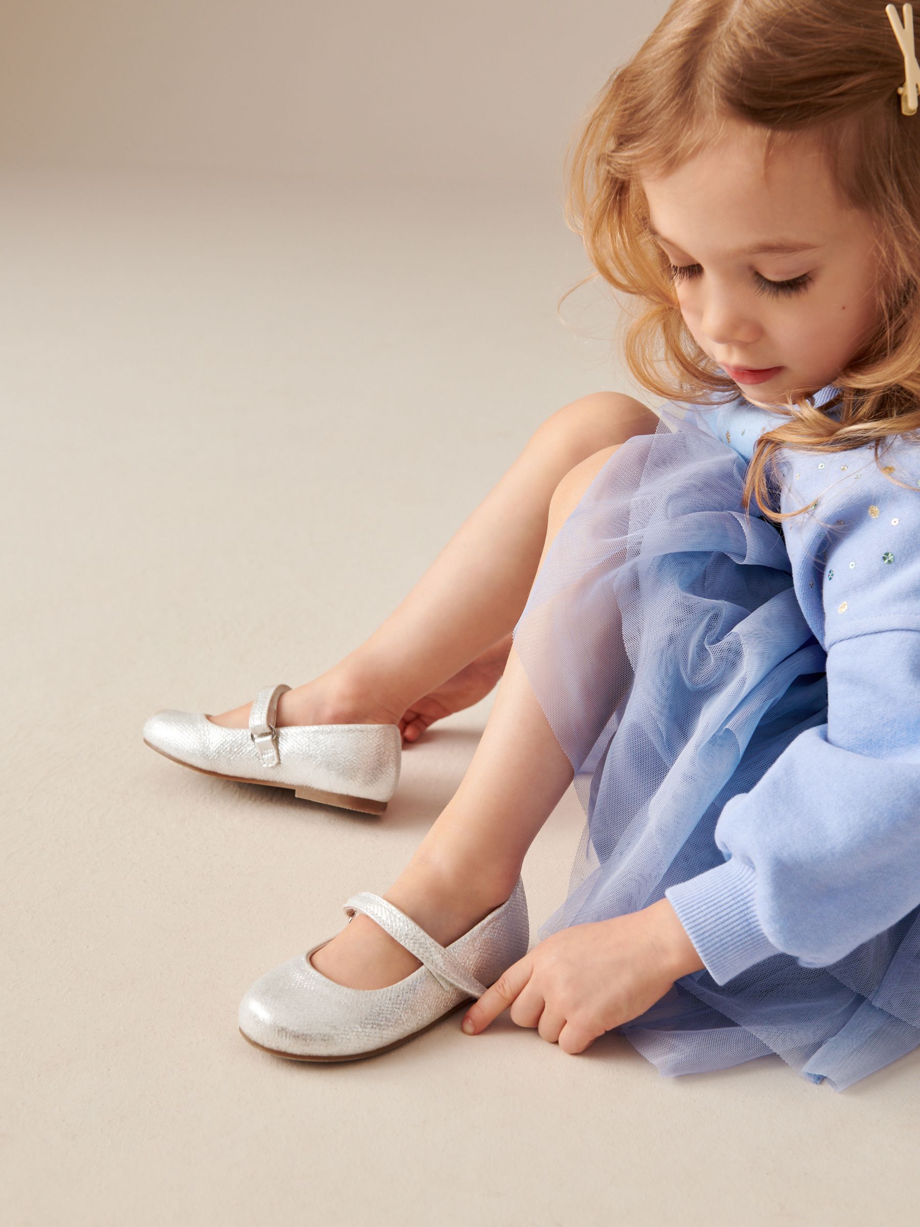 Silver Standard Fit (F) Mary Jane Touch Fastening Occasion Shoes image 4