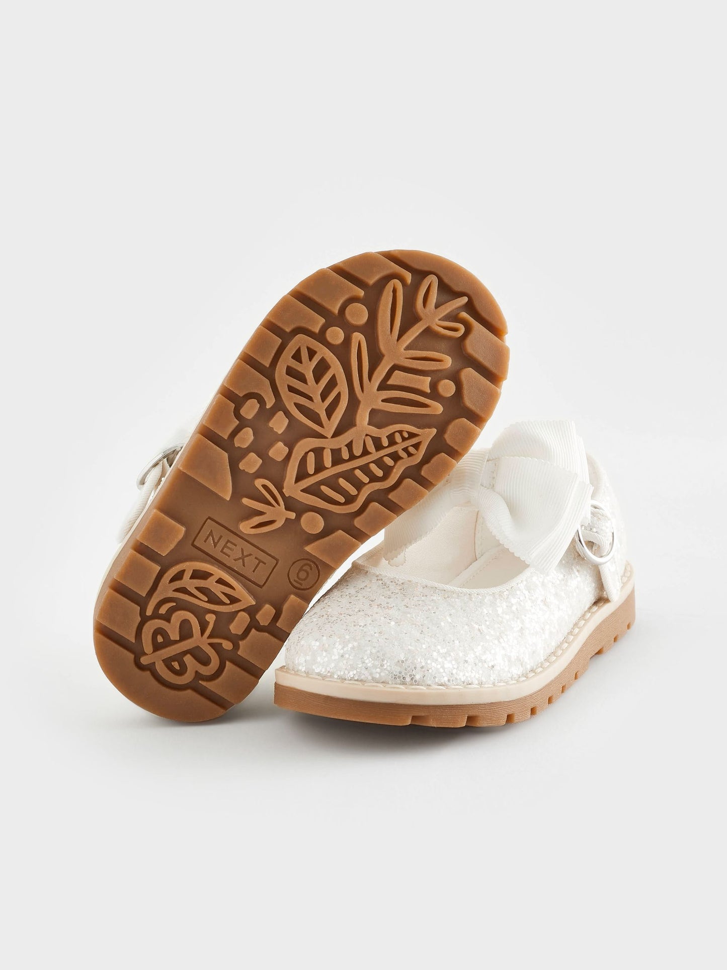 White Glitter Bow Standard Fit (F) Chunky Bow Mary Jane Shoes image 3