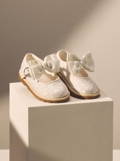 White Glitter Bow Standard Fit (F) Chunky Bow Mary Jane Shoes image 6
