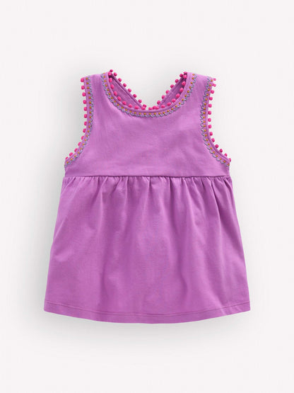 Dsiney Kidz - Boden Purple Cross-back Pom Trim Top image 1