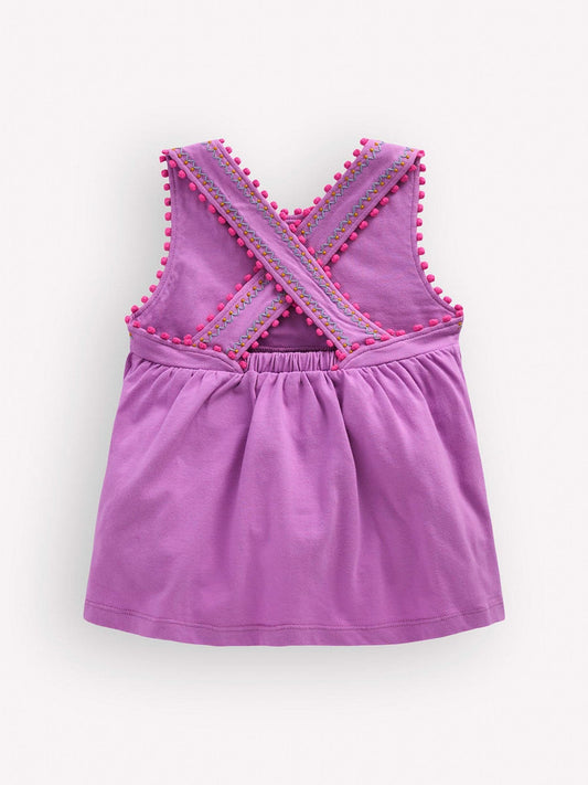 Dsiney Kidz - Boden Purple Cross-back Pom Trim Top image 2