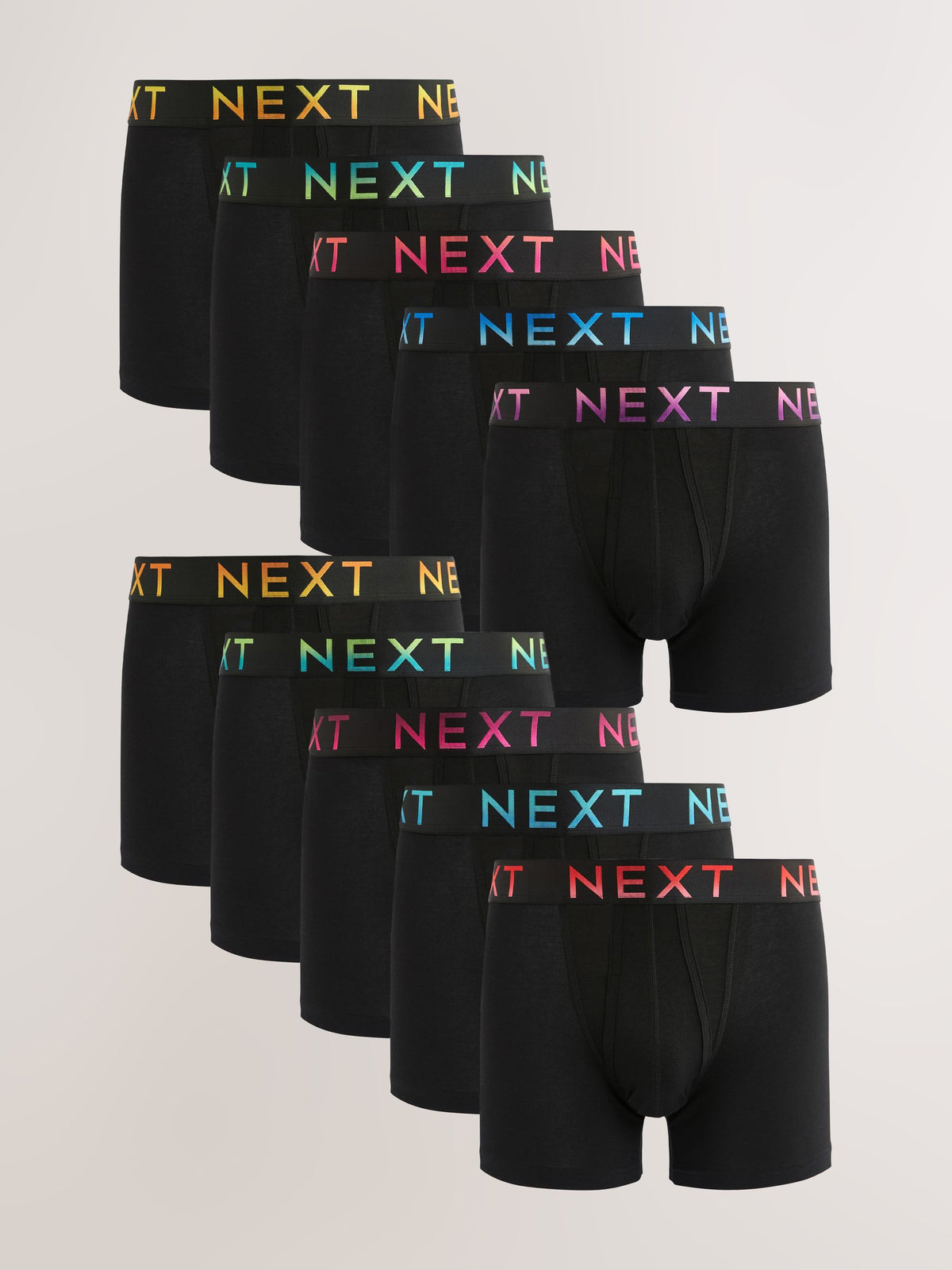 Dsiney Kidz - Black Bright Ombre Text Waistbands A-Front Cotton Rich Boxers 10 Pack image 1