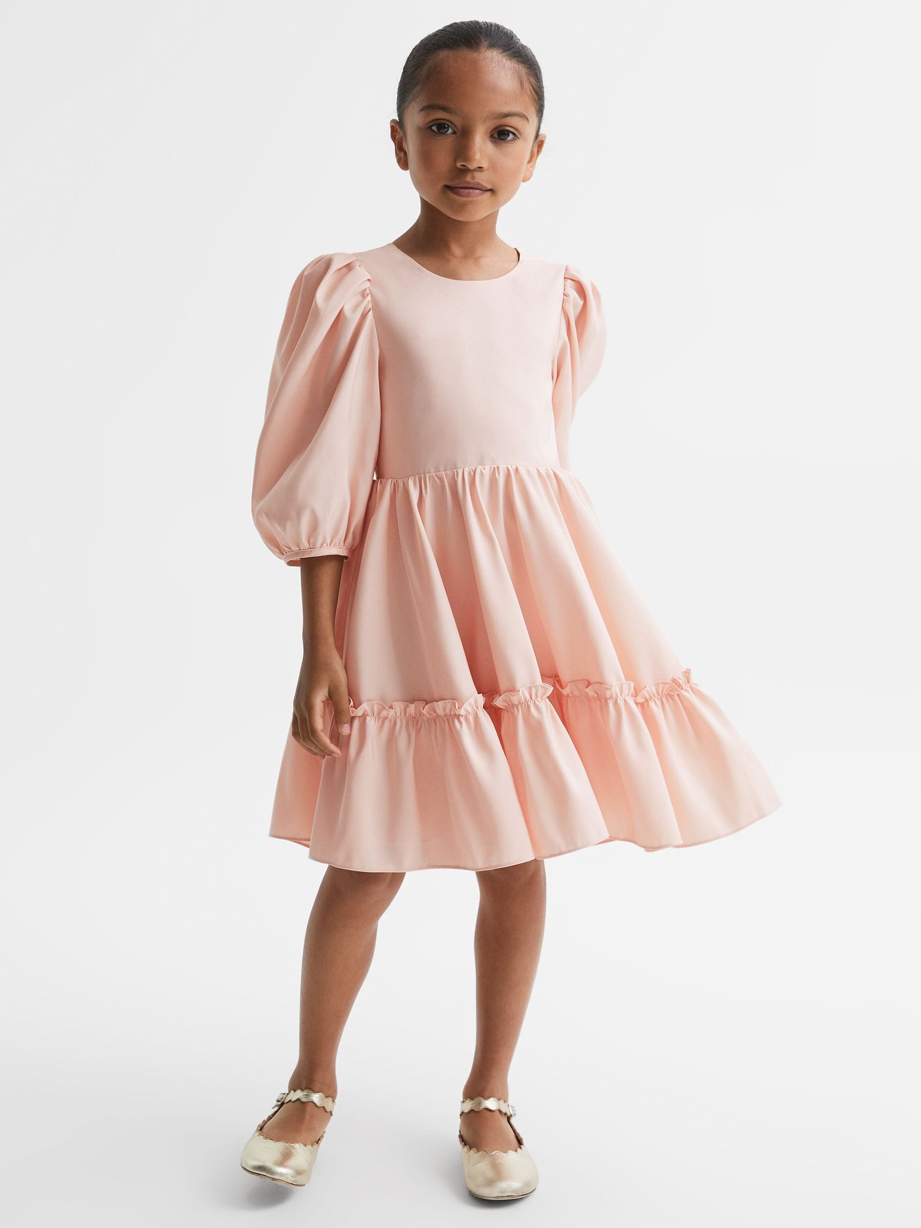 Dsiney Kidz - Reiss Pink Toby 4-9 yrs Puff Sleeve Ruffle Mini Dress image 3