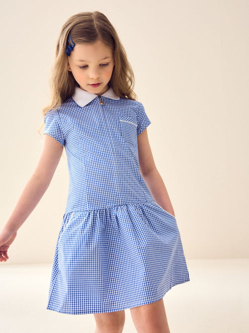 Dsiney Kidz - Mid Blue Zip Front Cotton Rich Gingham School Dress (3-14yrs) image 1