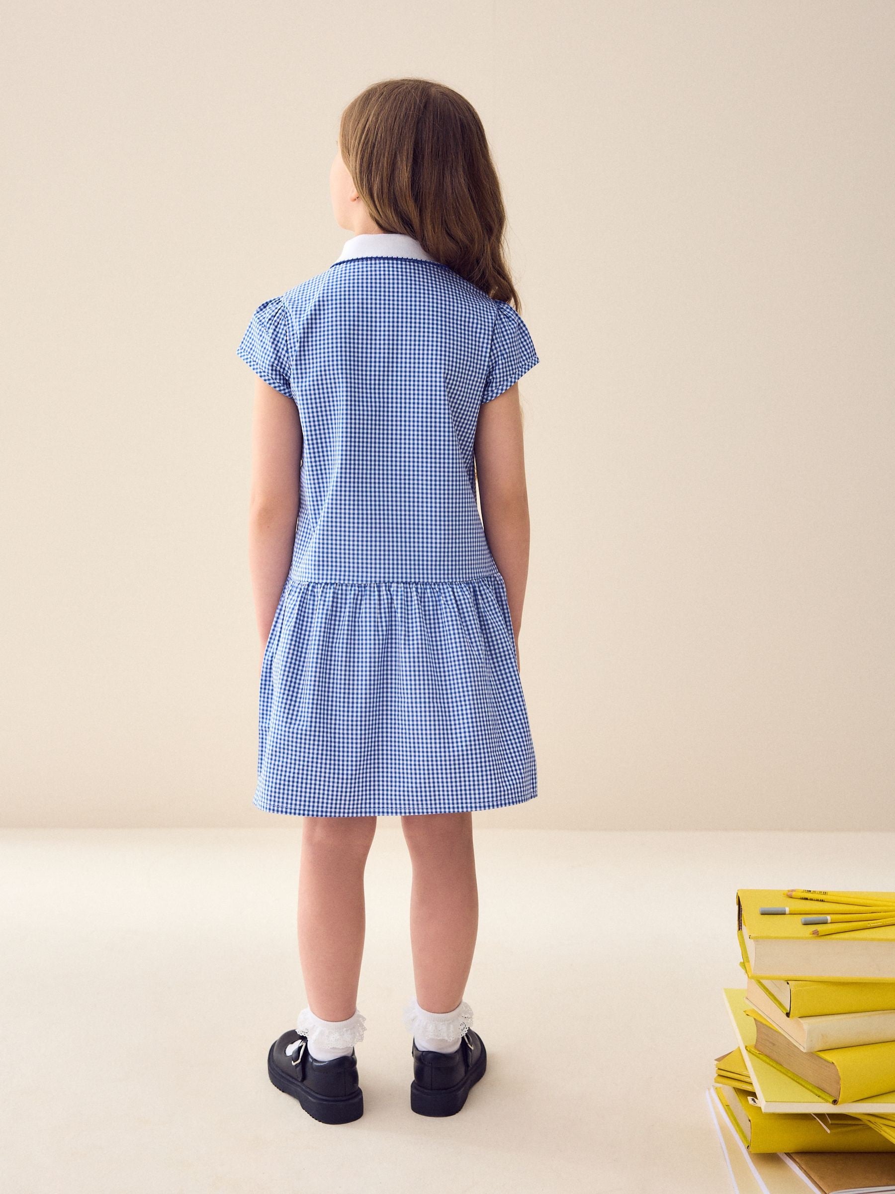 Mid Blue Zip Front Cotton Rich Gingham School Dress (3-14yrs) image 5
