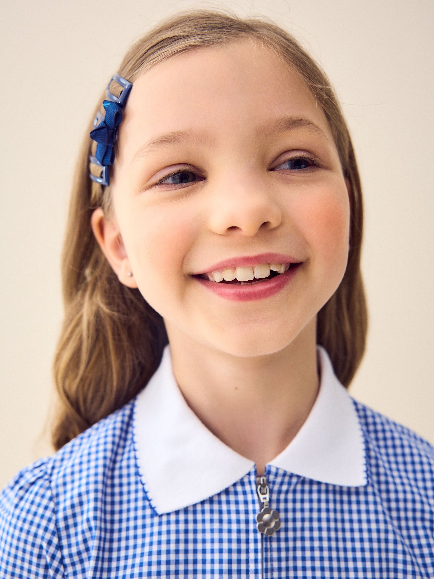 Mid Blue Zip Front Cotton Rich Gingham School Dress (3-14yrs) image 6