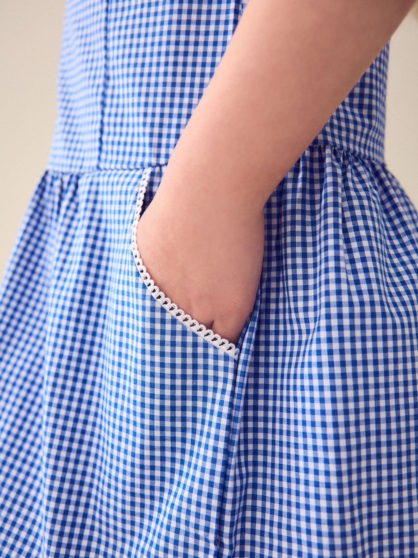 Mid Blue Zip Front Cotton Rich Gingham School Dress (3-14yrs) image 7