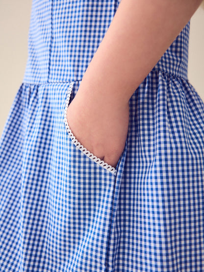 Mid Blue Zip Front Cotton Rich Gingham School Dress (3-14yrs) image 7