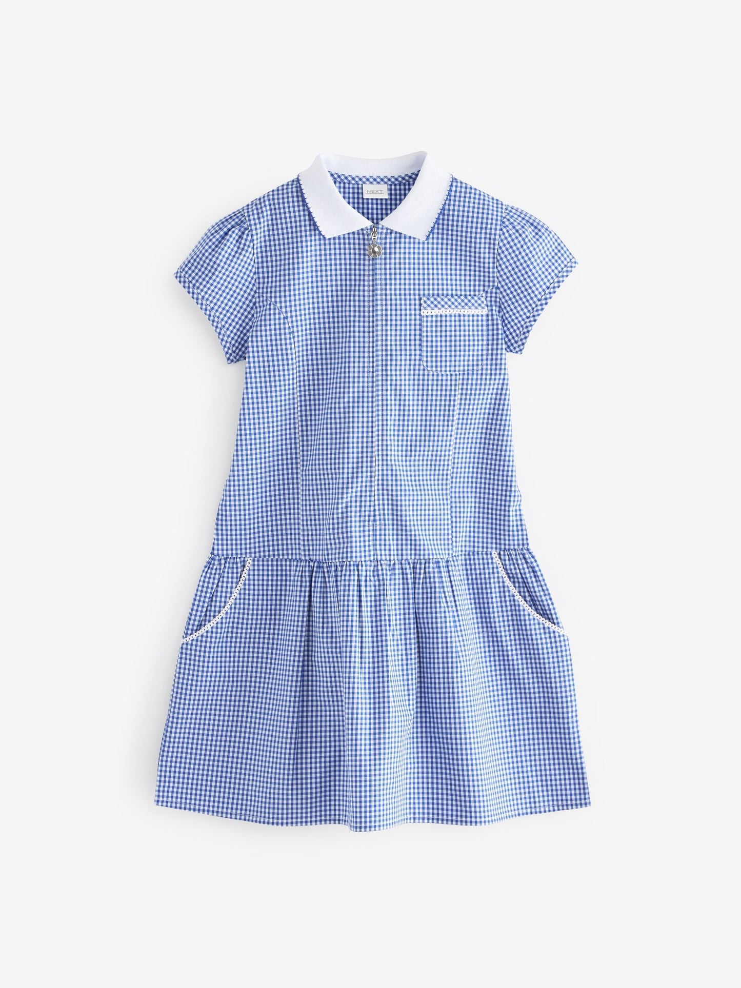 Mid Blue Zip Front Cotton Rich Gingham School Dress (3-14yrs) image 8