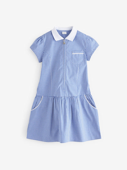 Mid Blue Zip Front Cotton Rich Gingham School Dress (3-14yrs) image 8