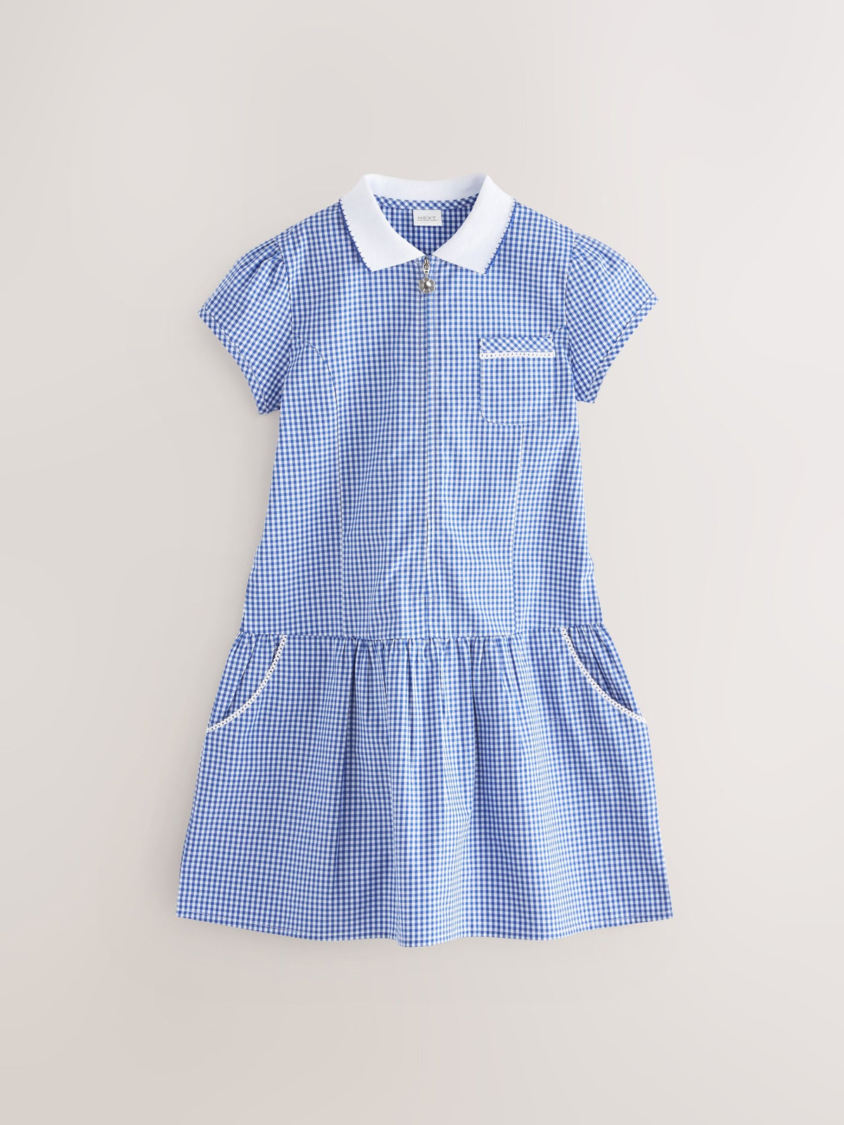 Dsiney Kidz - Mid Blue Zip Front Cotton Rich Gingham School Dress (3-14yrs) image 9