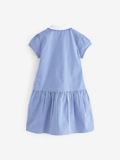 Mid Blue Zip Front Cotton Rich Gingham School Dress (3-14yrs) image 9