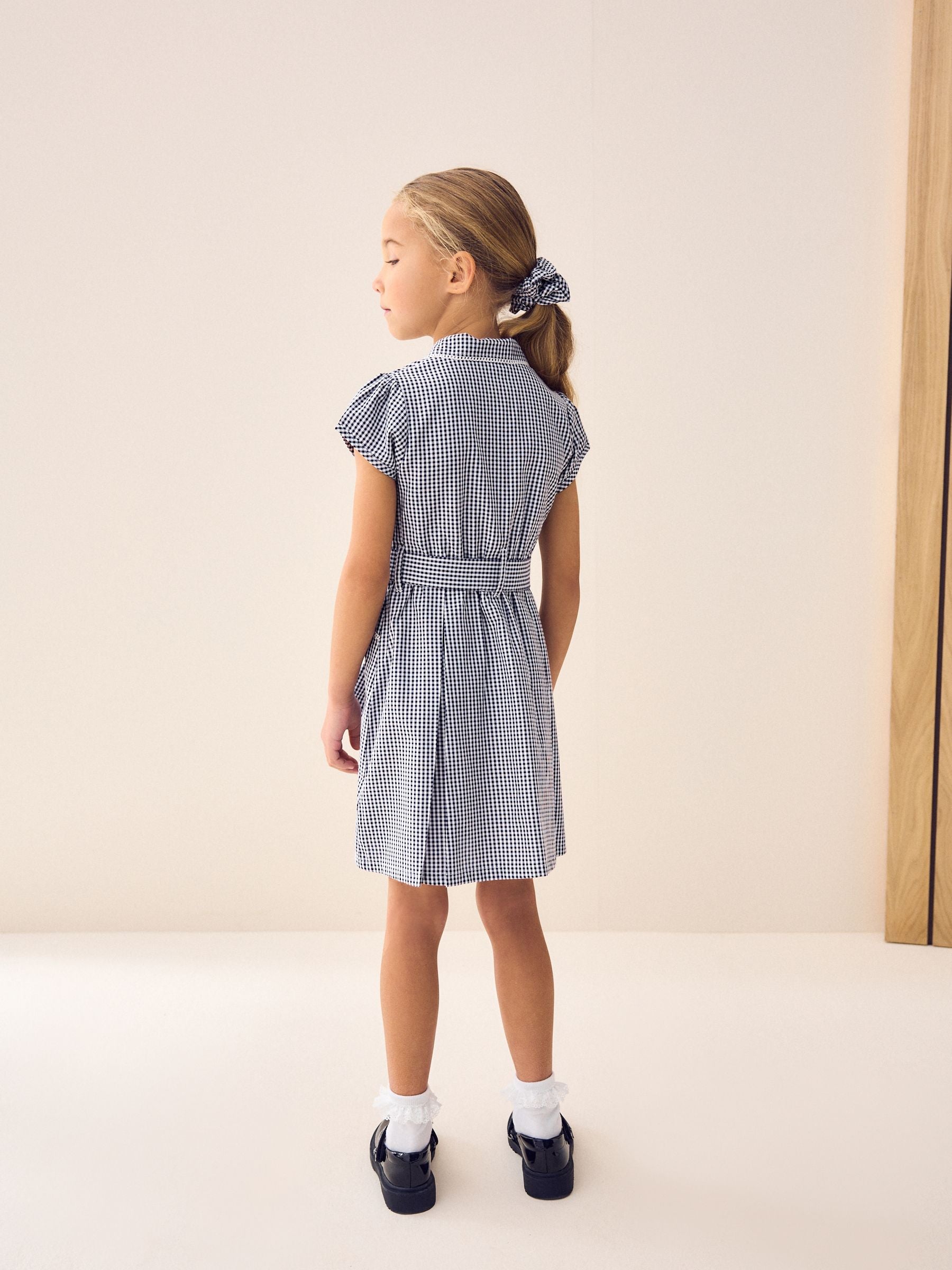 Navy Blue Gingham Cotton Rich Belted School Dress with Scrunchie (3-14yrs) image 4